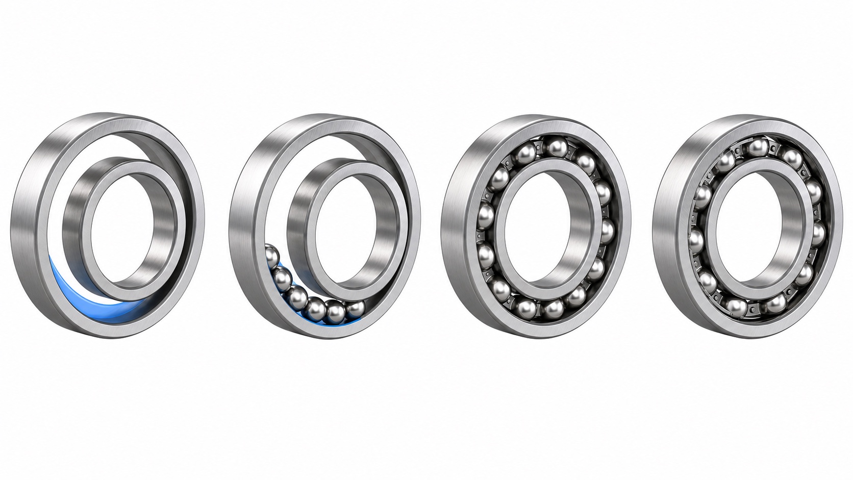 Deep groove ball bearing assembly by eccentric ring positioning and ball distribution