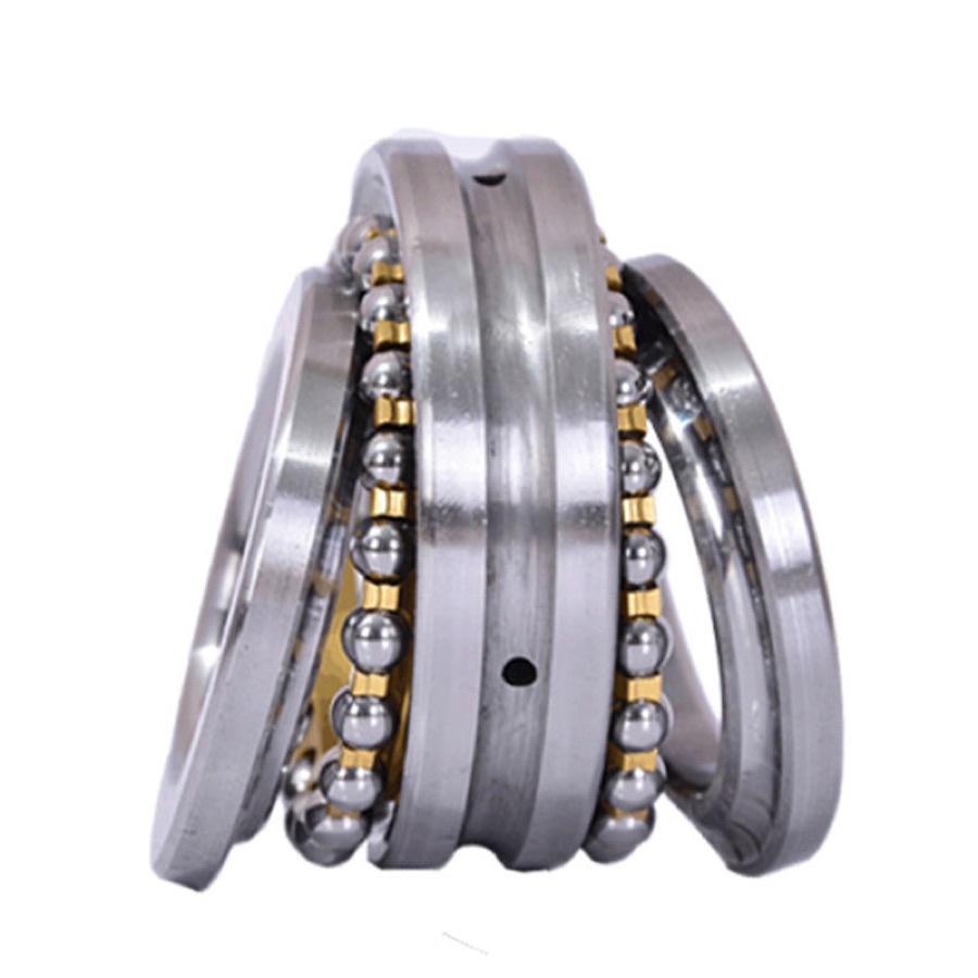 Double direction thrust ball bearing assembly with central washer and two ball rows