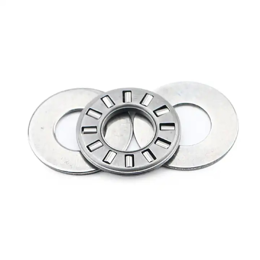 Flat thrust needle roller bearing with two steel washers