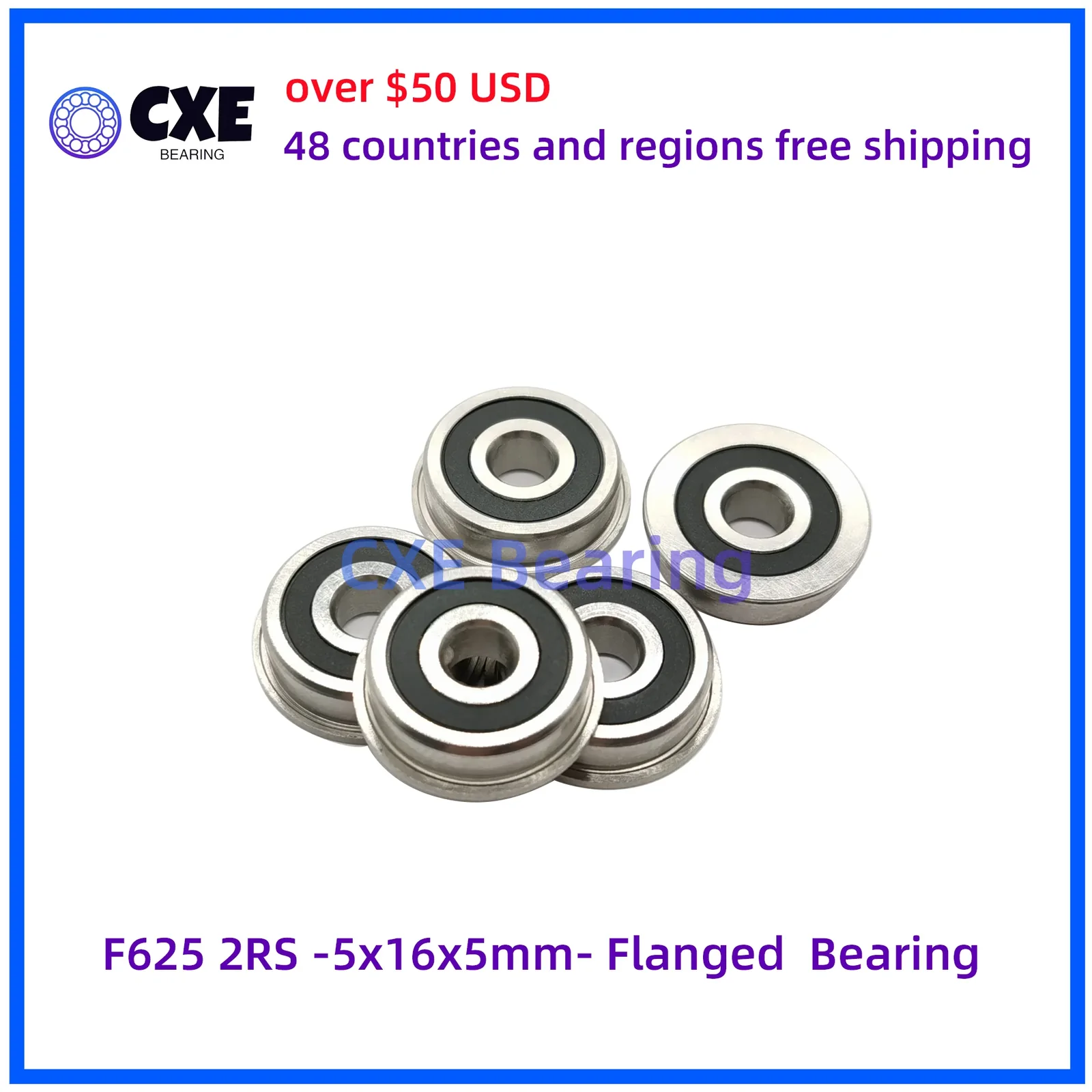 F625 2RS -5x16x5mm- Flanged  Bearing