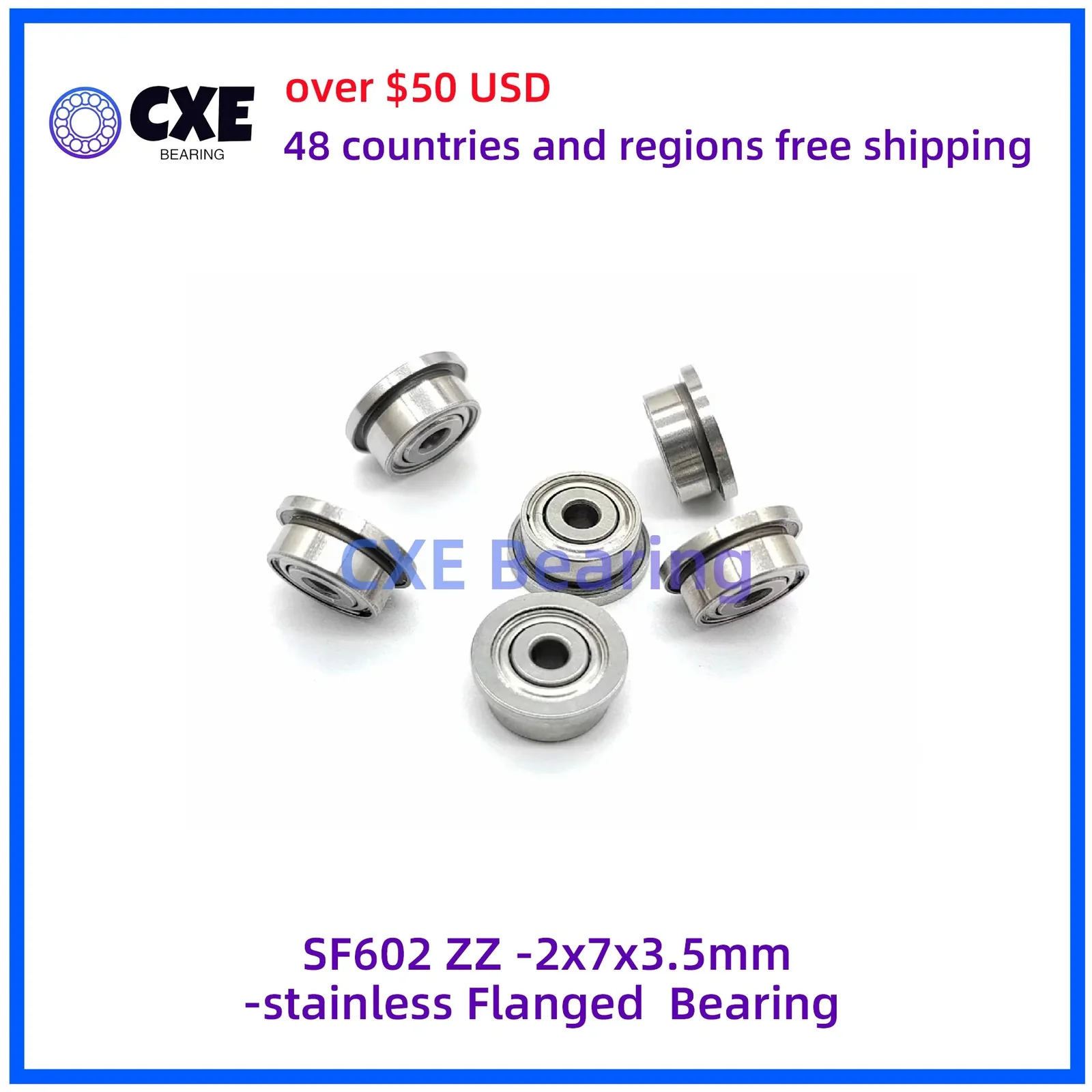 SF602 ZZ -2x7x3.5mm-stainless Flanged Bearing