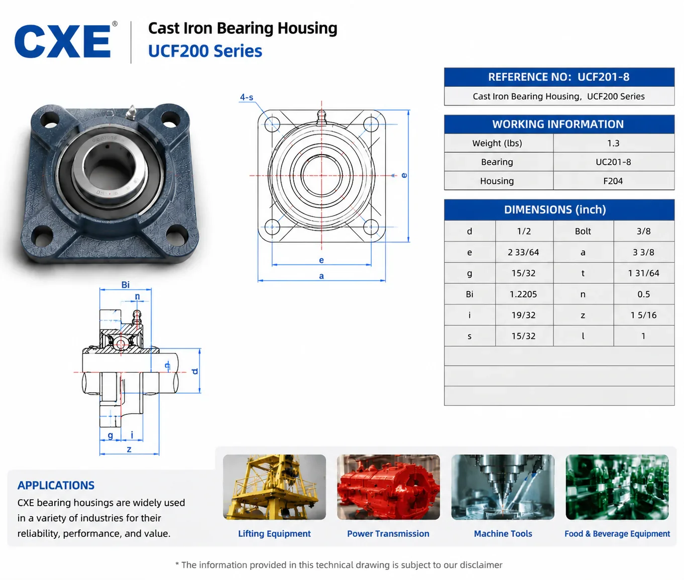 1/2 inch id Cast Iron Bearing Housing UCF201-8