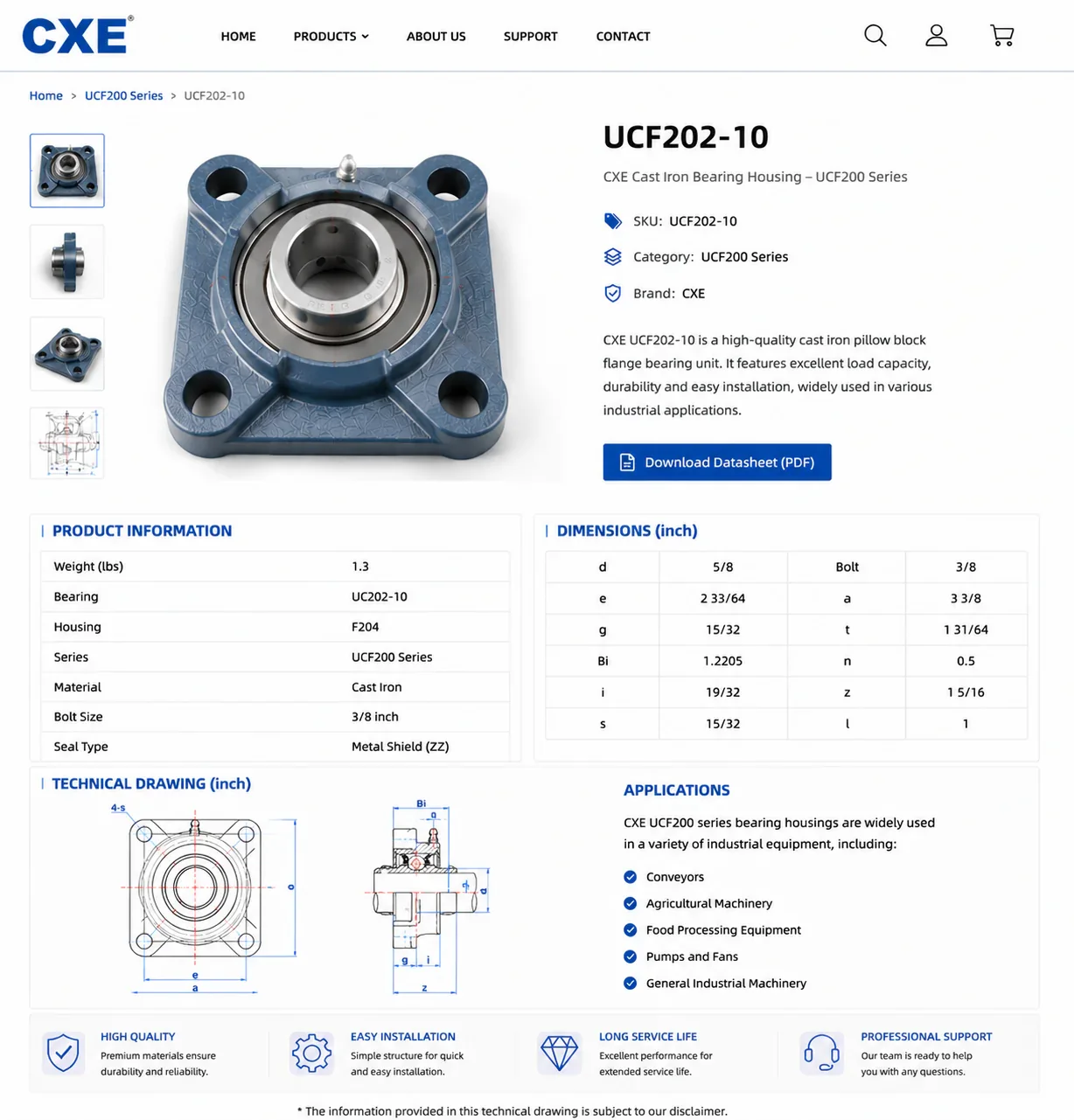 5/8 inch id UCF202-10 Cast Iron Bearing Housing
