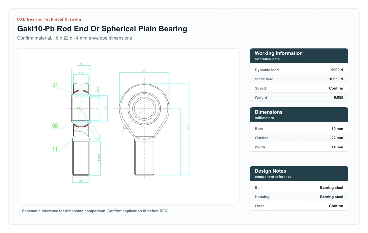 Bản vẽ kỹ thuật GAKL10-PB Rod Ends And Spherical Plain Bearings CXE Bearing