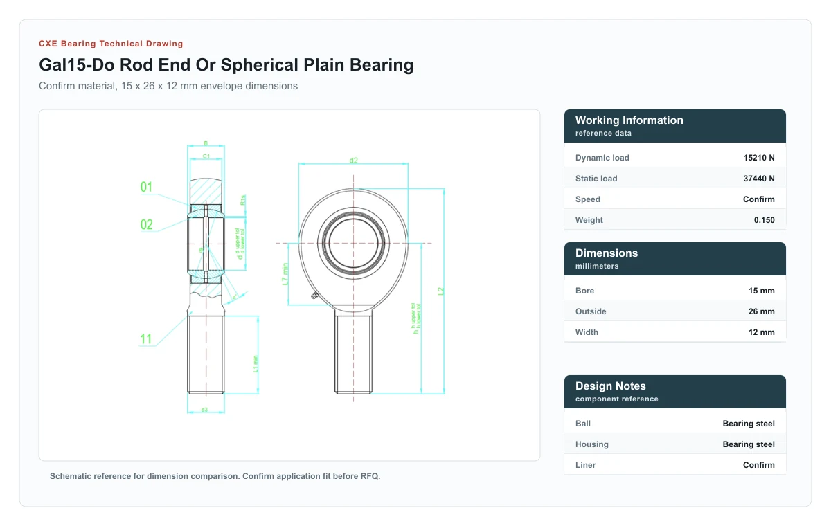 Desenho técnico GAL15-DO Rod Ends And Spherical Plain Bearings CXE Bearing