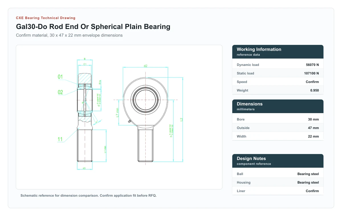 Desenho técnico GAL30-DO Rod Ends And Spherical Plain Bearings CXE Bearing