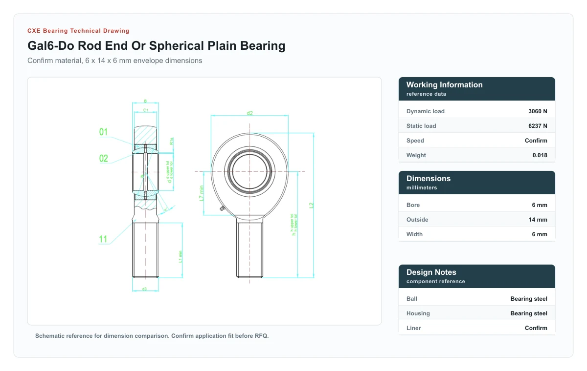 Desenho técnico GAL6-DO Rod Ends And Spherical Plain Bearings CXE Bearing