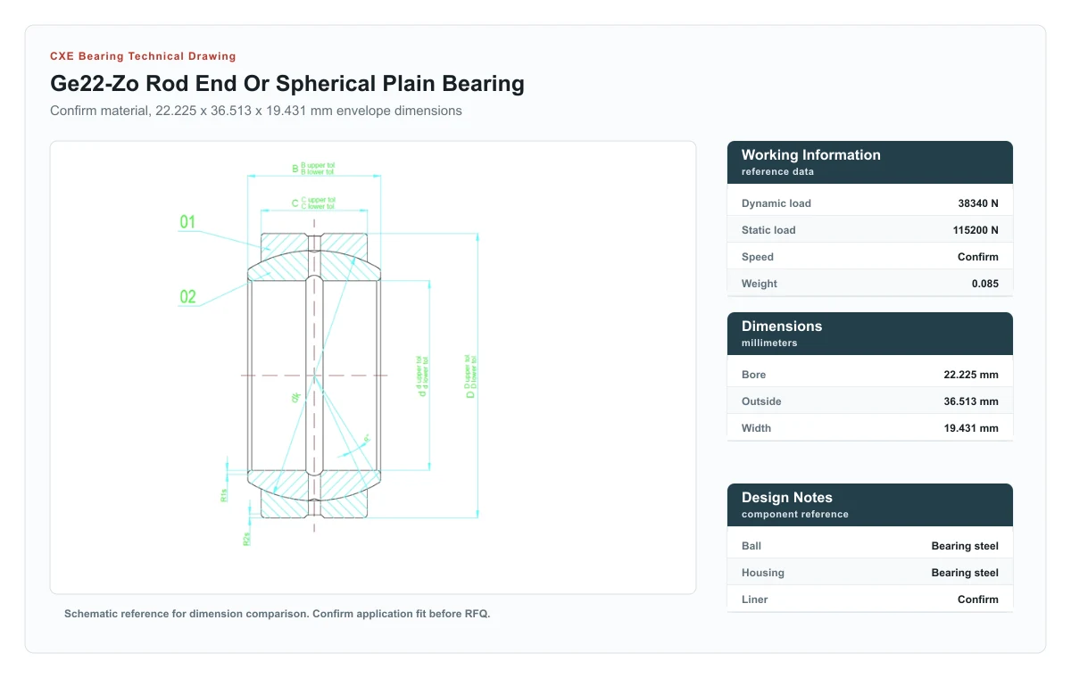 CXE Bearing GE22-ZO Gelenklager und Gelenkköpfe technische Zeichnung