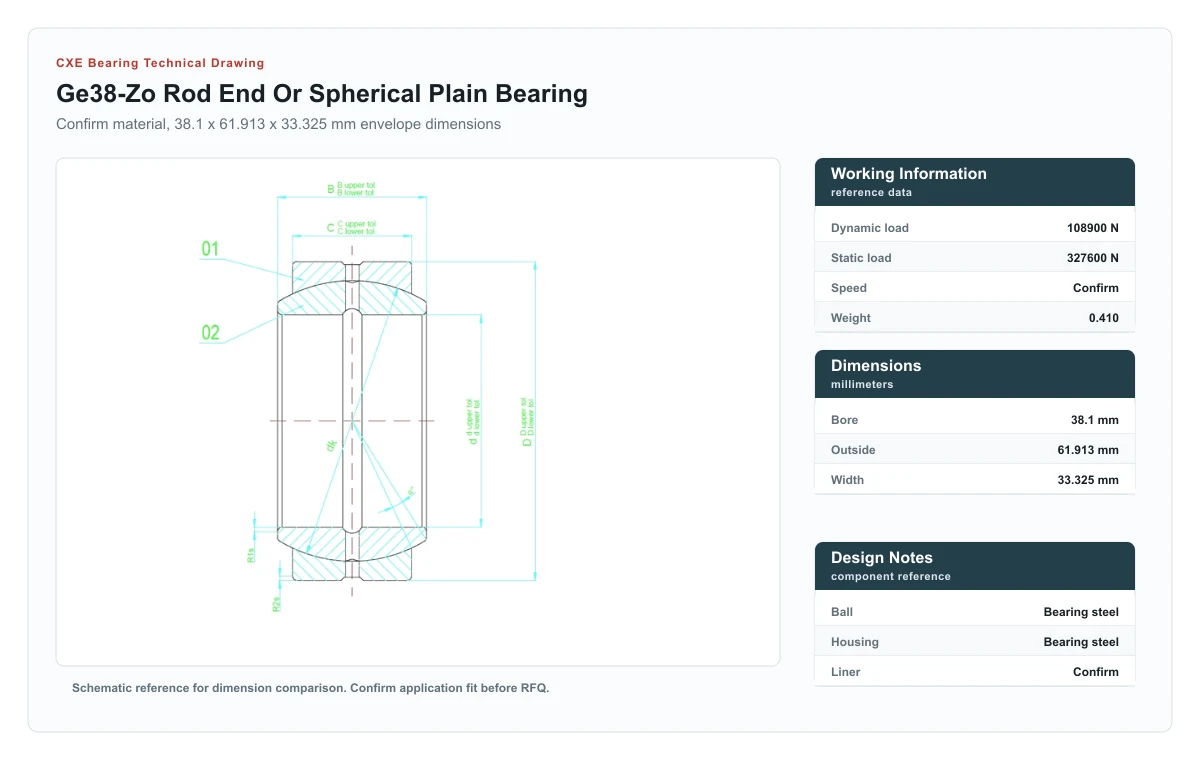 CXE Bearing GE38-ZO Gelenklager und Gelenkköpfe technische Zeichnung