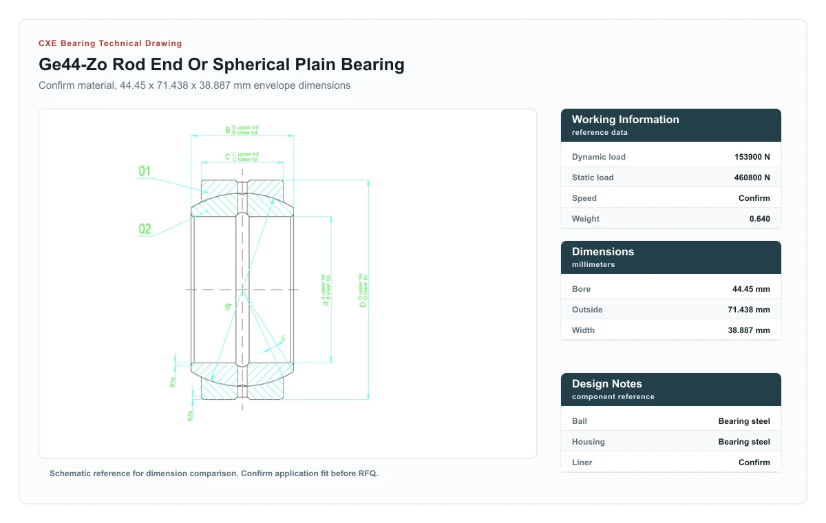 CXE Bearing GE44-ZO Gelenklager technische Zeichnung
