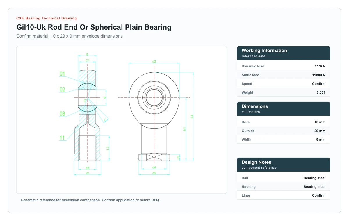 CXE Bearing GIL10-UK Gelenkkopf und Gelenklager technische Zeichnung